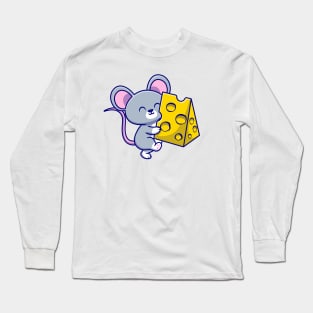 Cute Mouse Holding Cheese Long Sleeve T-Shirt